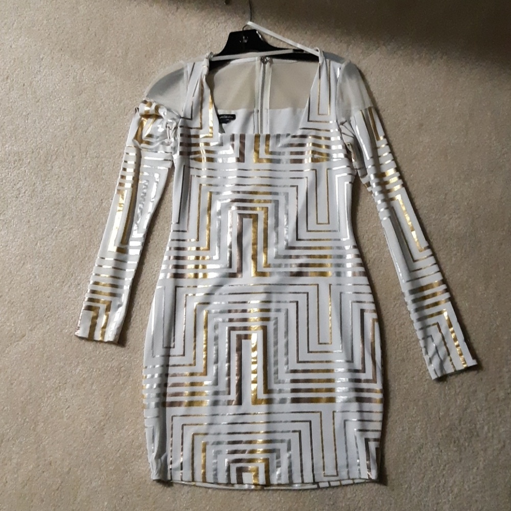 Bebe mesh and metallic mini dress